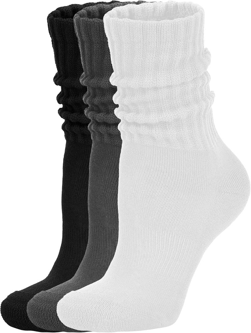 AugRing Store Women's Scrunch Crew Socks Retro 3-Pack Solid Cotton Boot Calf Chunky Ribbed Cozy Slouchy Socks Size 5-11 - Image 1